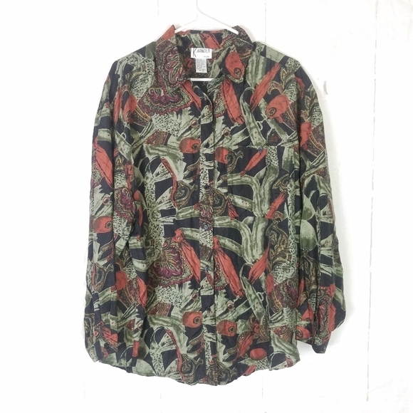 K arnold plus long sleeve printed silk top - Picture 1 of 10